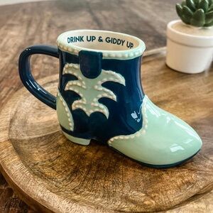 Unbranded Blue & Mint Cowboy Boot Mug with 'Drink Up & Giddy Up'